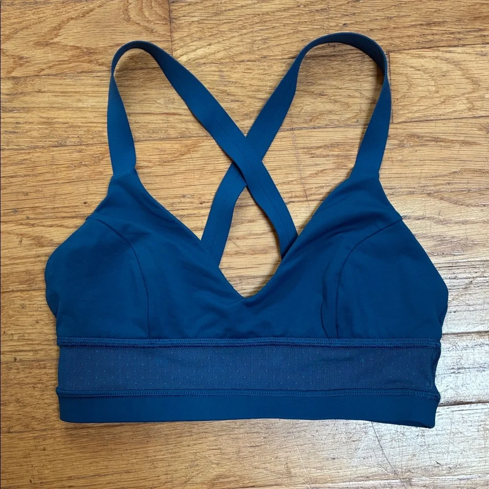 Lululemon Athletica Long Line Poseidon Teal Mesh Cross Back Sports Bra